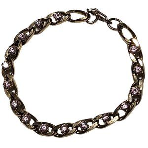 Vintage Gold Tone Chain Purple Rhinestones Tennis Bracelet Fashion Jewelry